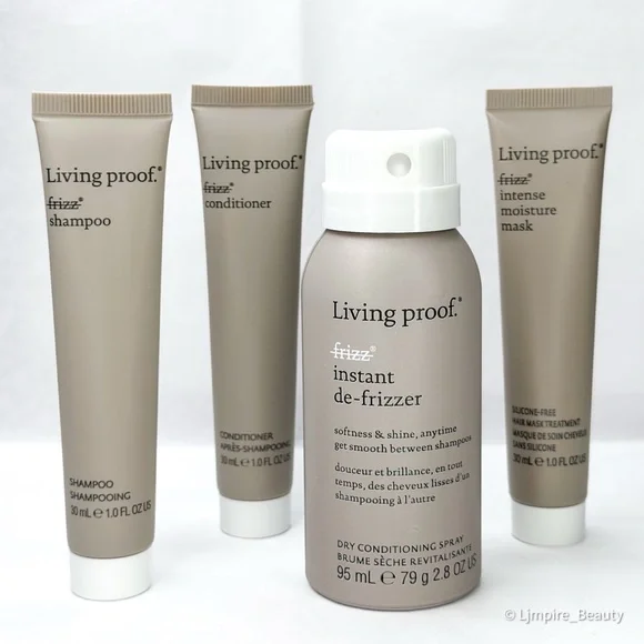 🆕 LIVING PROOF 4 pc Travel Set No Frizz Shampoo, Conditioner, De-Frizzer & Mask - Picture 2 of 10